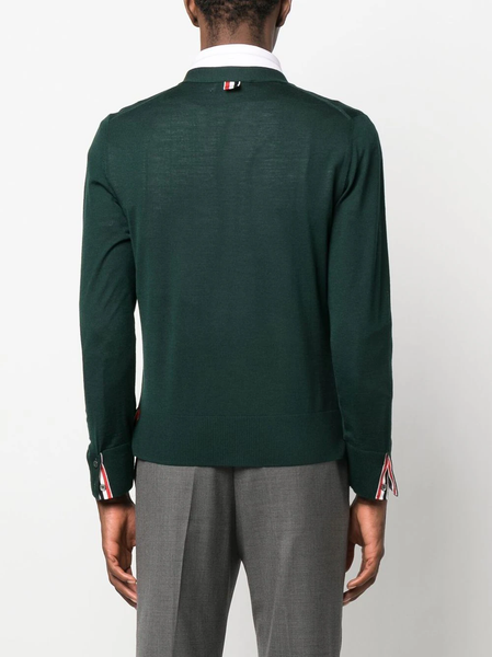 THOM BROWNE Men Jersey Stitch Relaxed Fit V Neck Cardigan in