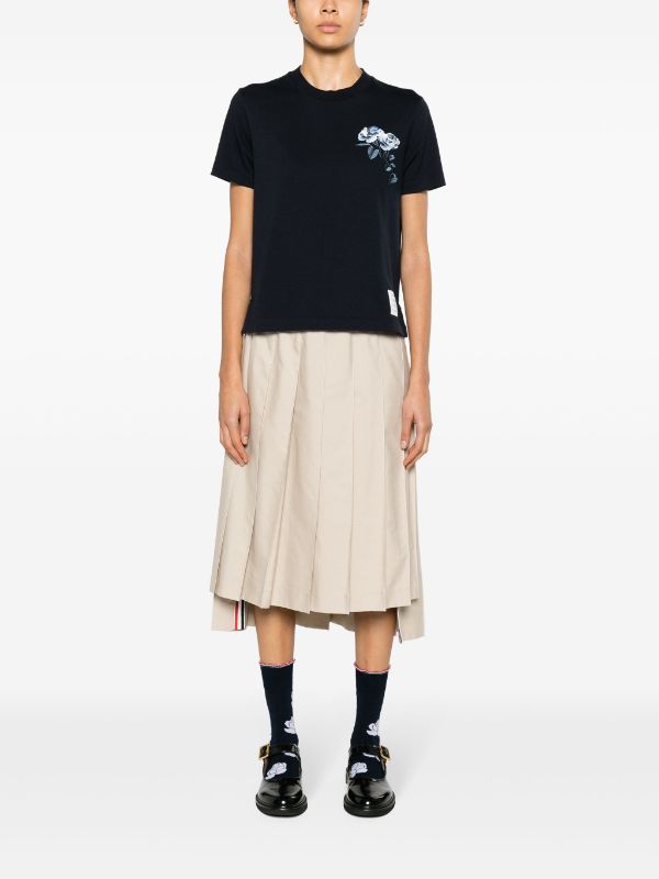 THOM BROWNE Women Short Sleeve Tee W/Rose Emb In Med Weight Jersey
