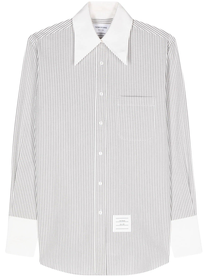 THOM BROWNE Women Exaggerated Easy Fit Point Collar Shirt W/ Combo Collar And Cuffs In Seersucker