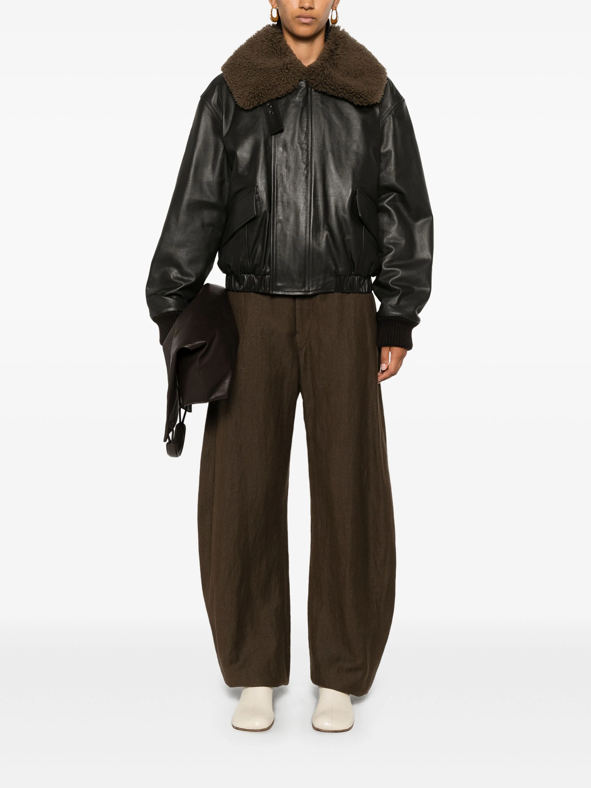 LEMAIRE - Women Leather Jacket With Shearling Collar