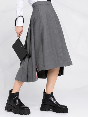 THOM BROWNE Women Below Knee Dropped Back Pleated Skirt In Super 120’s Twill