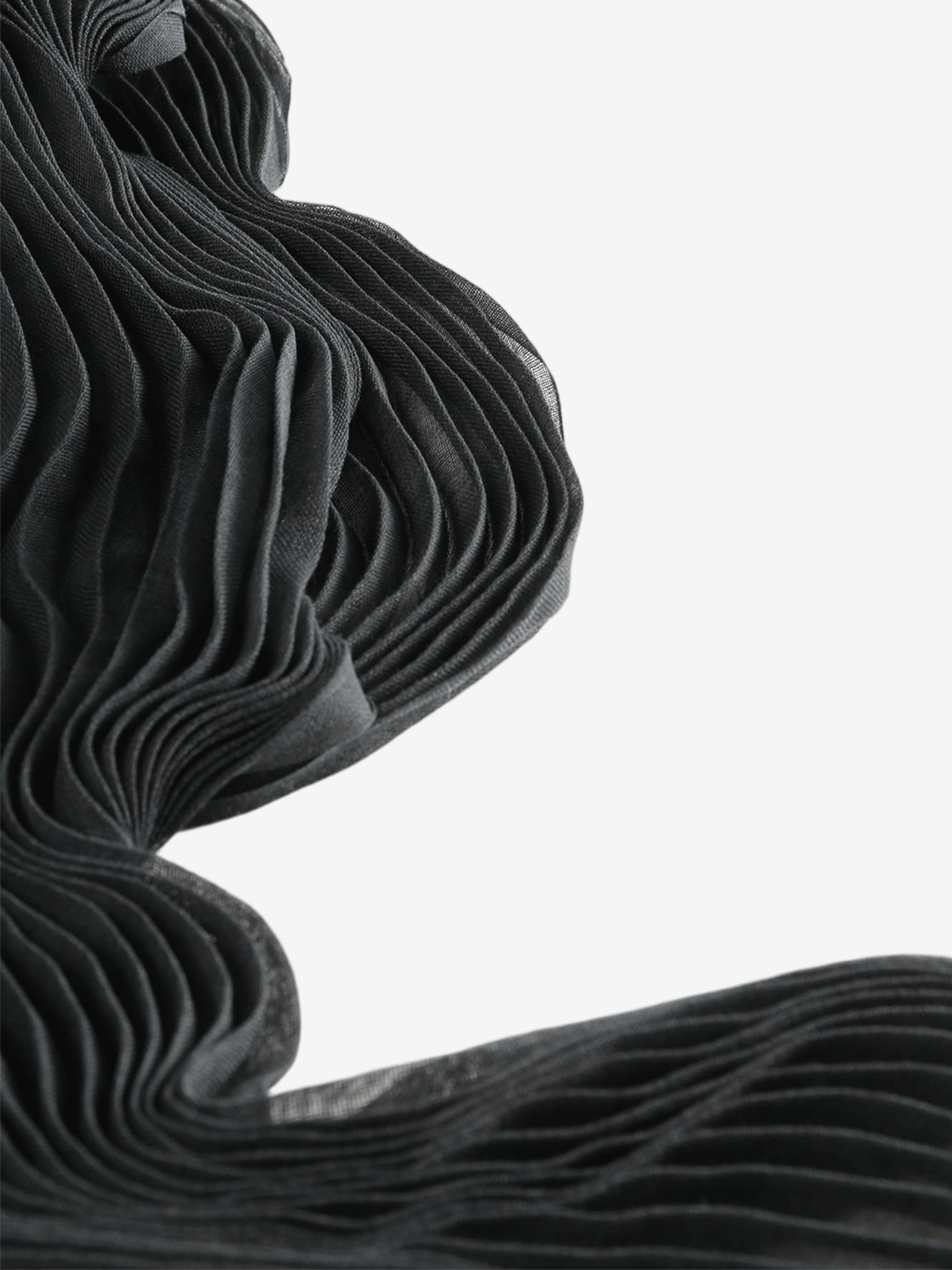 Close up of black scarf, showing texture of the Polyester fabric