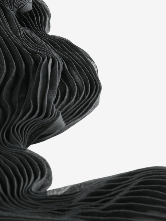 Close up of black scarf, showing texture of the Polyester fabric