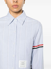 THOM BROWNE Women Cropped Button Down Point Collar Shirt W/Armbands In Shadow Stripe Oxford