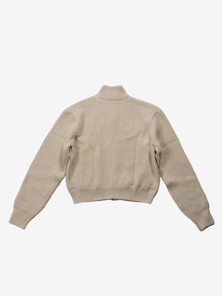 AMOMENTO - Women Cable Knit Crop Zip Sweater