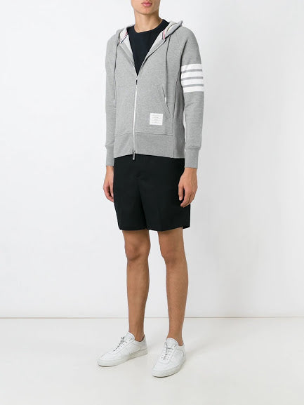 THOM BROWNE Men Classic Full Zip Hoodie In Classic Loopback W/ Engineered Bar