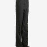 Black trouser worn by a person, showing the trouser's fit