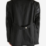 Black blazer worn by a person, showing the blazer's fit