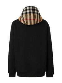 BURBERRY - Men Check Hood Cotton Blend Hoodie