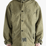 Green jackets-coats worn by a person, showing the cotton fit