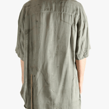 Green shirt worn by a person, showing the shirt's fit