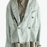 Grey jackets worn by a person, showing the jackets fit