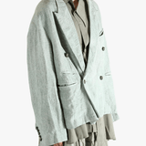 Grey jackets worn by a person, showing the jackets fit