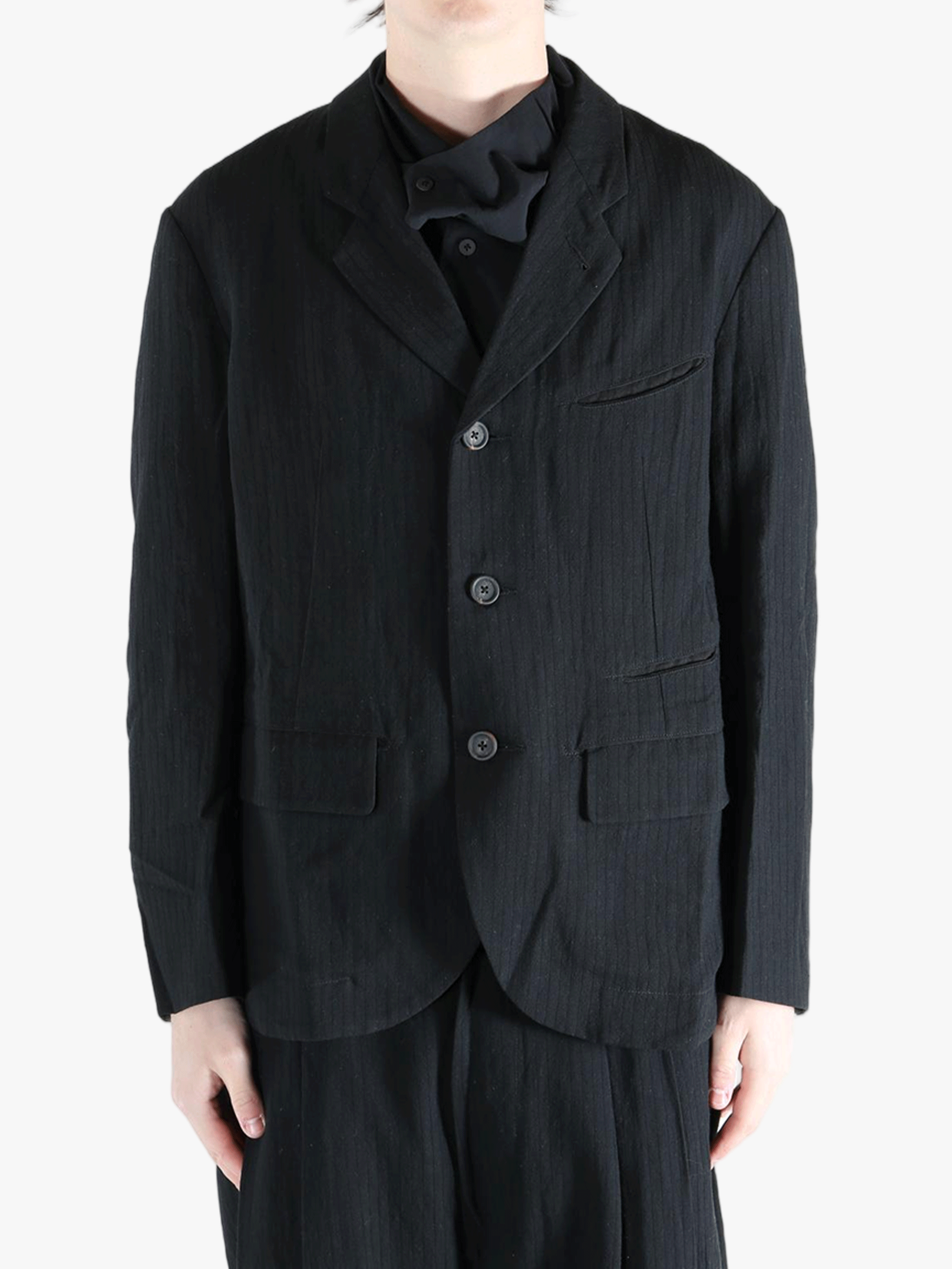 black jackets-coats worn by a person, showing the jackets-coats fit