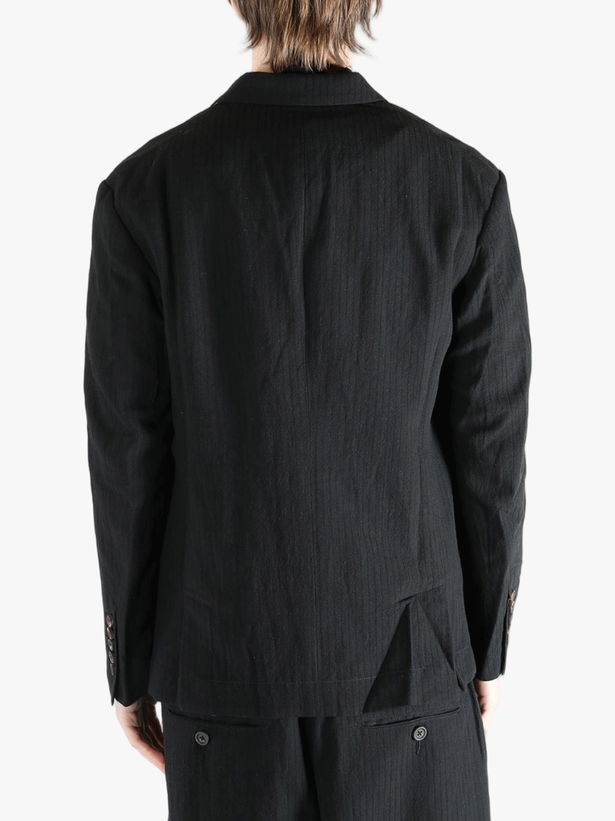 black jackets-coats worn by a person, showing the jackets-coats fit