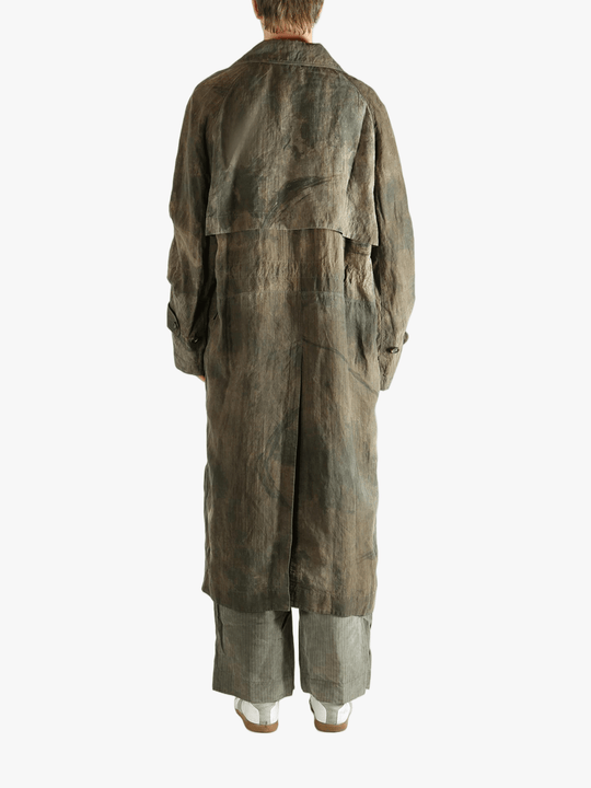 Green coat worn by a person, showing the coat's fit