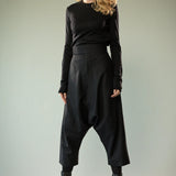 Black knitwear worn by a person, showing the knitwear's fit