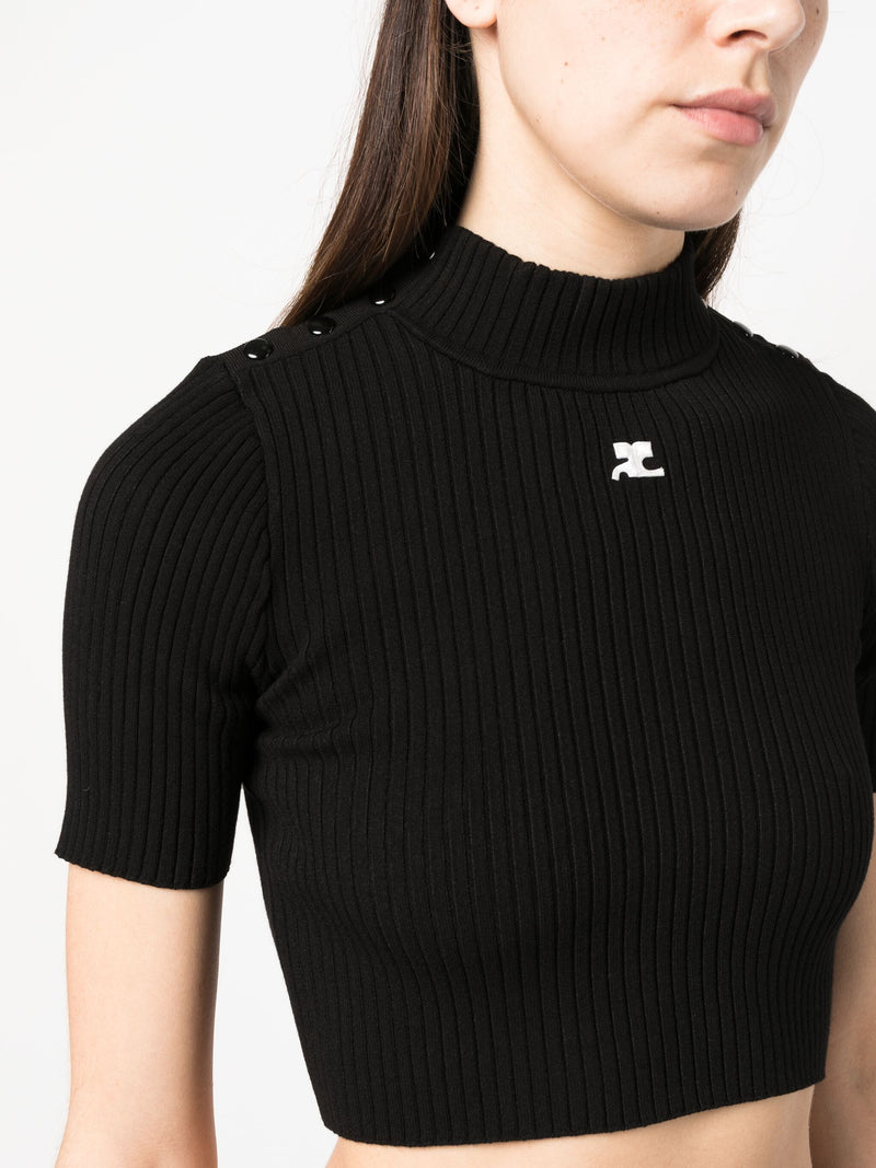 COURREGES Women Shoulder Snaps Rib knit Crop Sweater