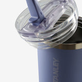 Close up of purple tumbler, showing texture of the stainless steel fabric