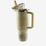 Tan tumbler, side view