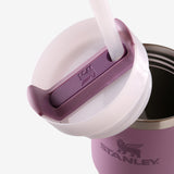 Close up of purple tumbler, showing texture of the stainless steel fabric