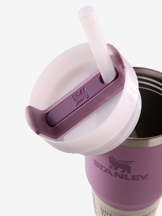 Close up of purple tumbler, showing texture of the stainless steel fabric