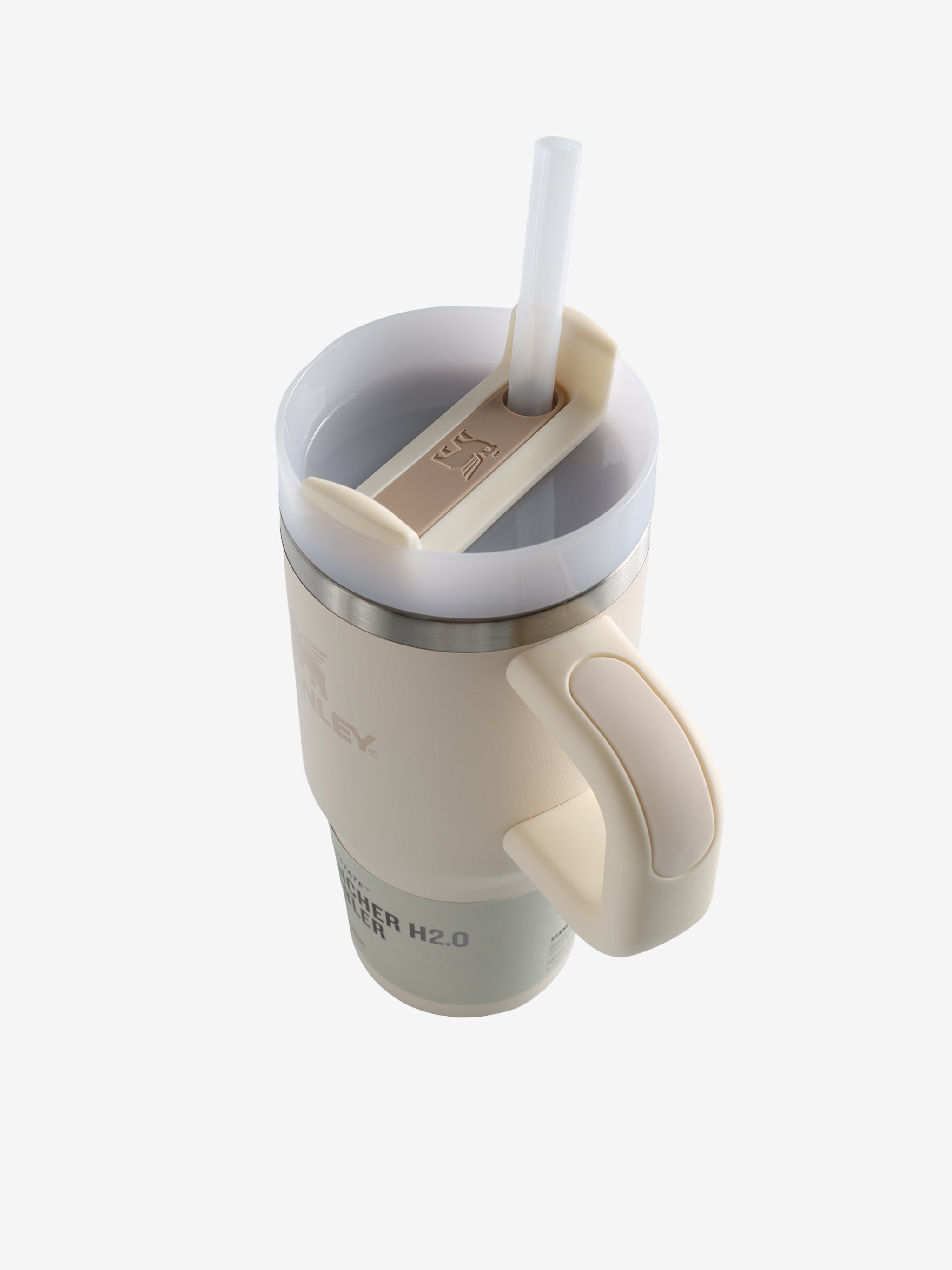 Tan tumbler, side view