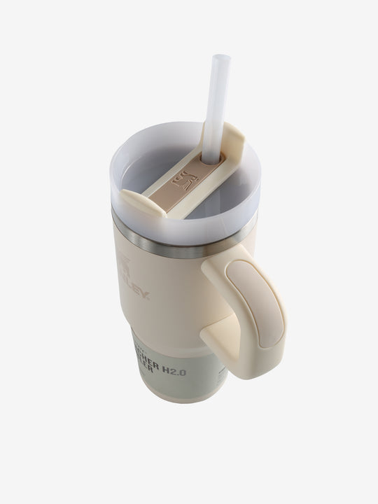 Tan tumbler, side view