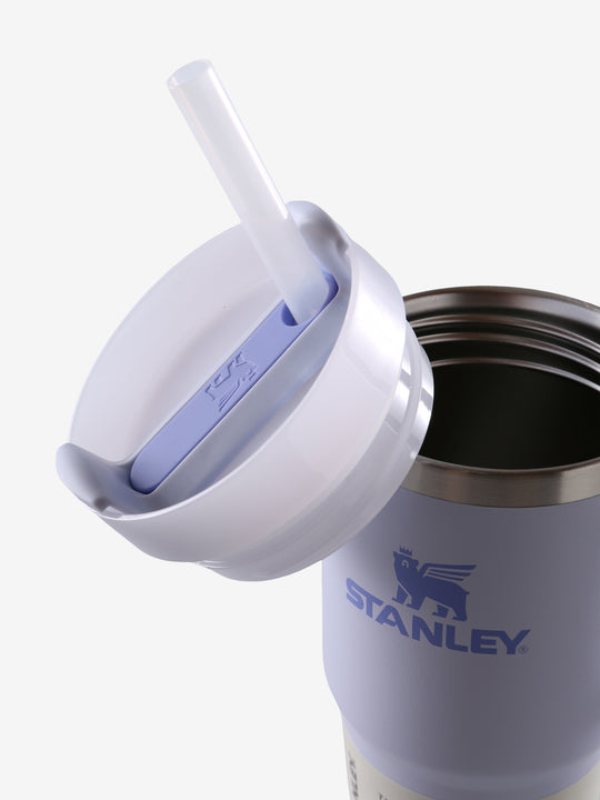 Close up of blue tumbler, showing texture of the stainless fabric