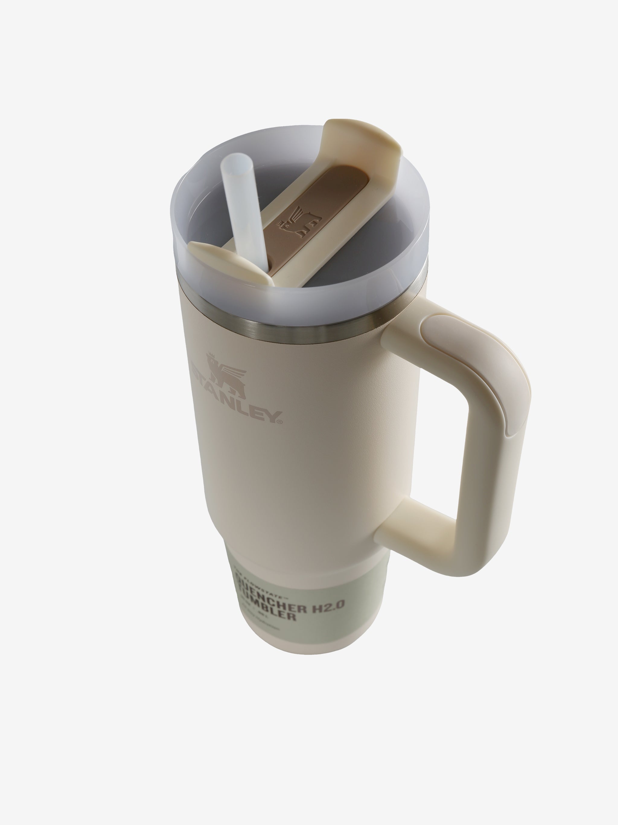 Tan tumbler, side view