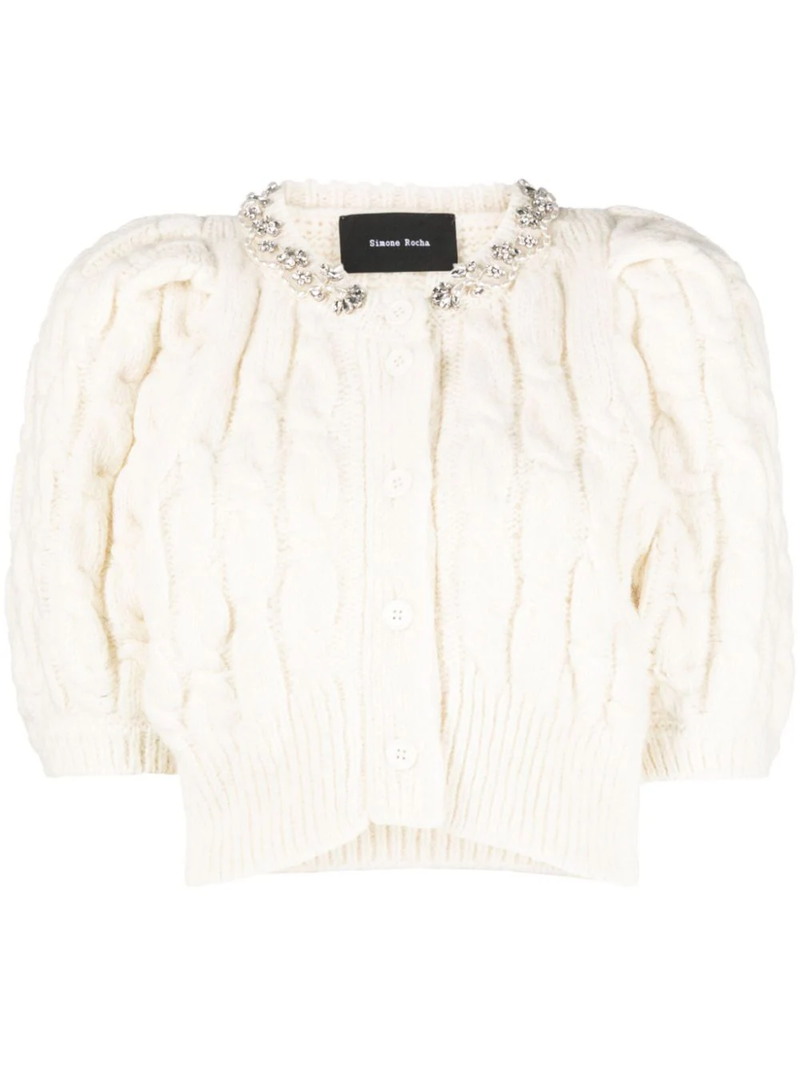 SIMONE ROCHA Women Cropped Cable Puff Sleeve Cardigan W