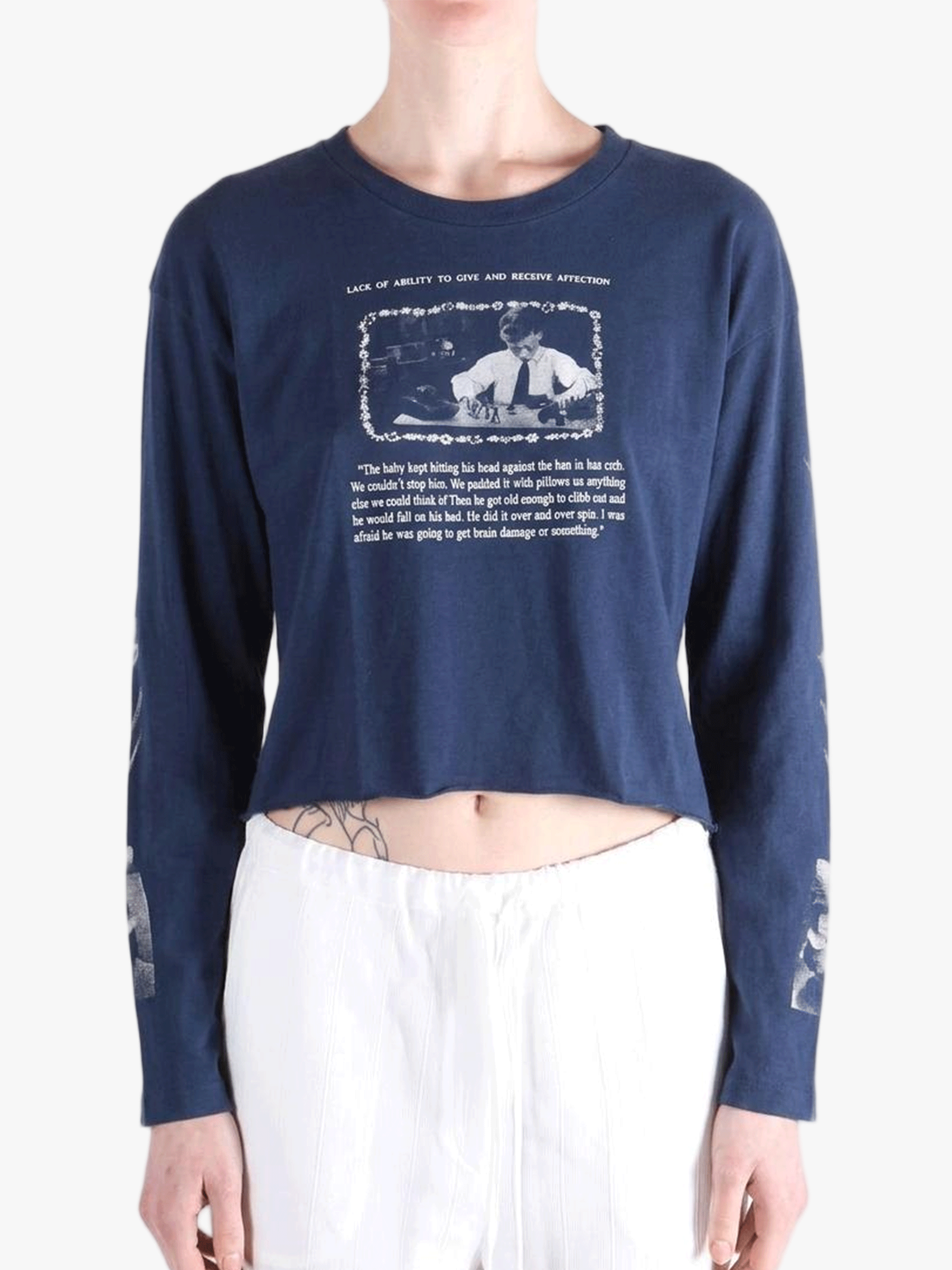 Navy t-shirt worn by a person, showing the t-shirt fit