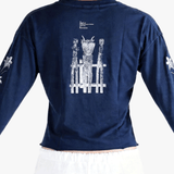 Navy t-shirt worn by a person, showing the t-shirt fit