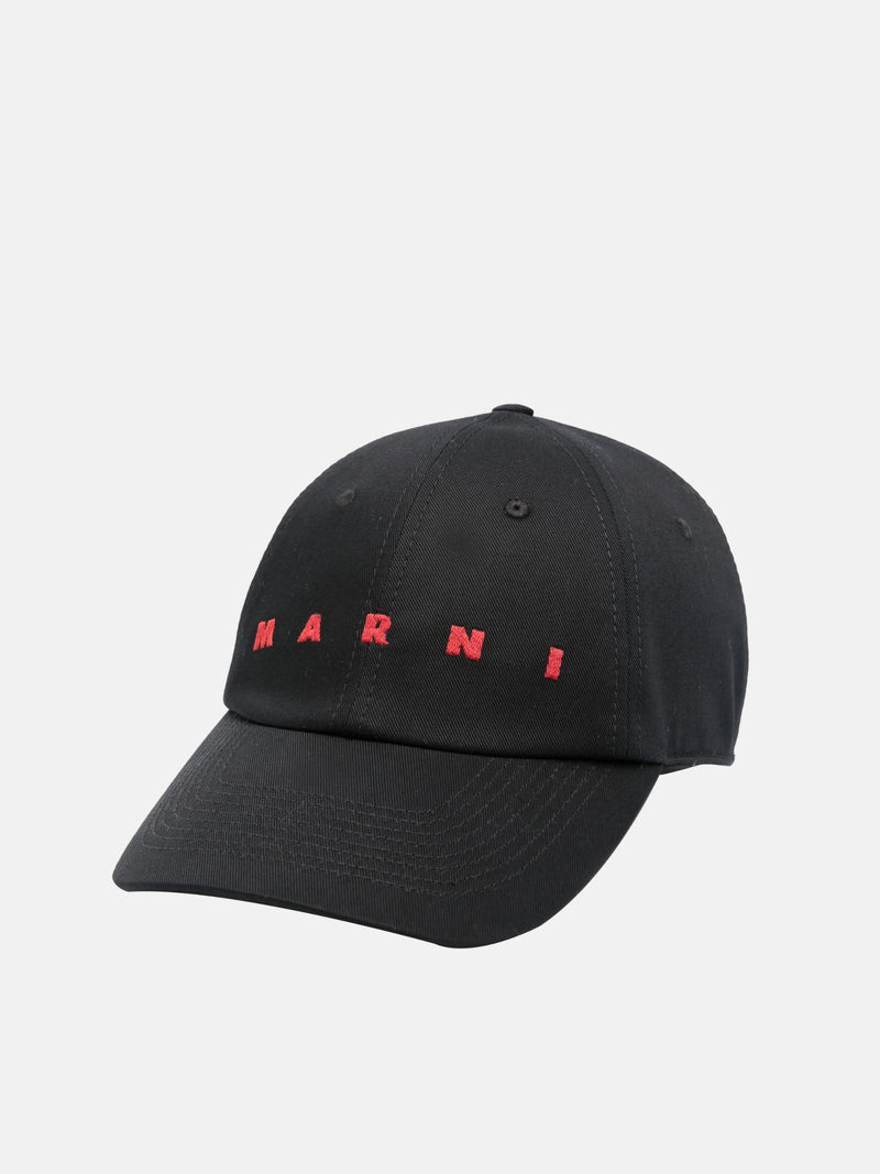 MARNI - Black Organic Gabardine Cap with Embroidered Logo