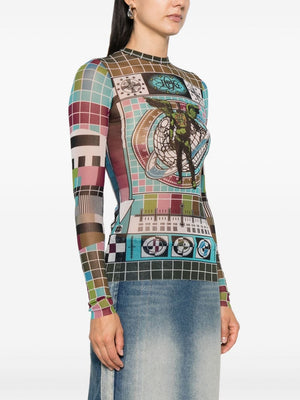 JEAN PAUL GAULTIER - Women Printed "Mire" Mesh Long Sleeve Top