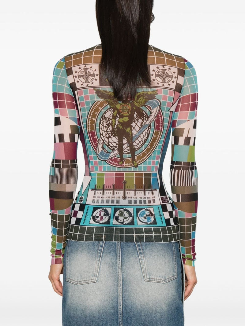 JEAN PAUL GAULTIER - Women Printed "Mire" Mesh Long Sleeve Top