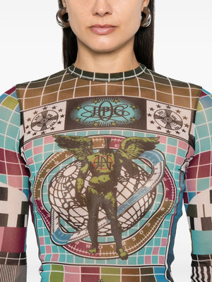 JEAN PAUL GAULTIER - Women Printed "Mire" Mesh Long Sleeve Top