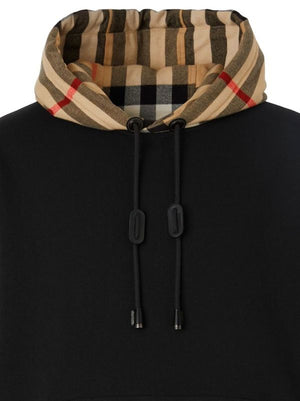 BURBERRY - Men Check Hood Cotton Blend Hoodie