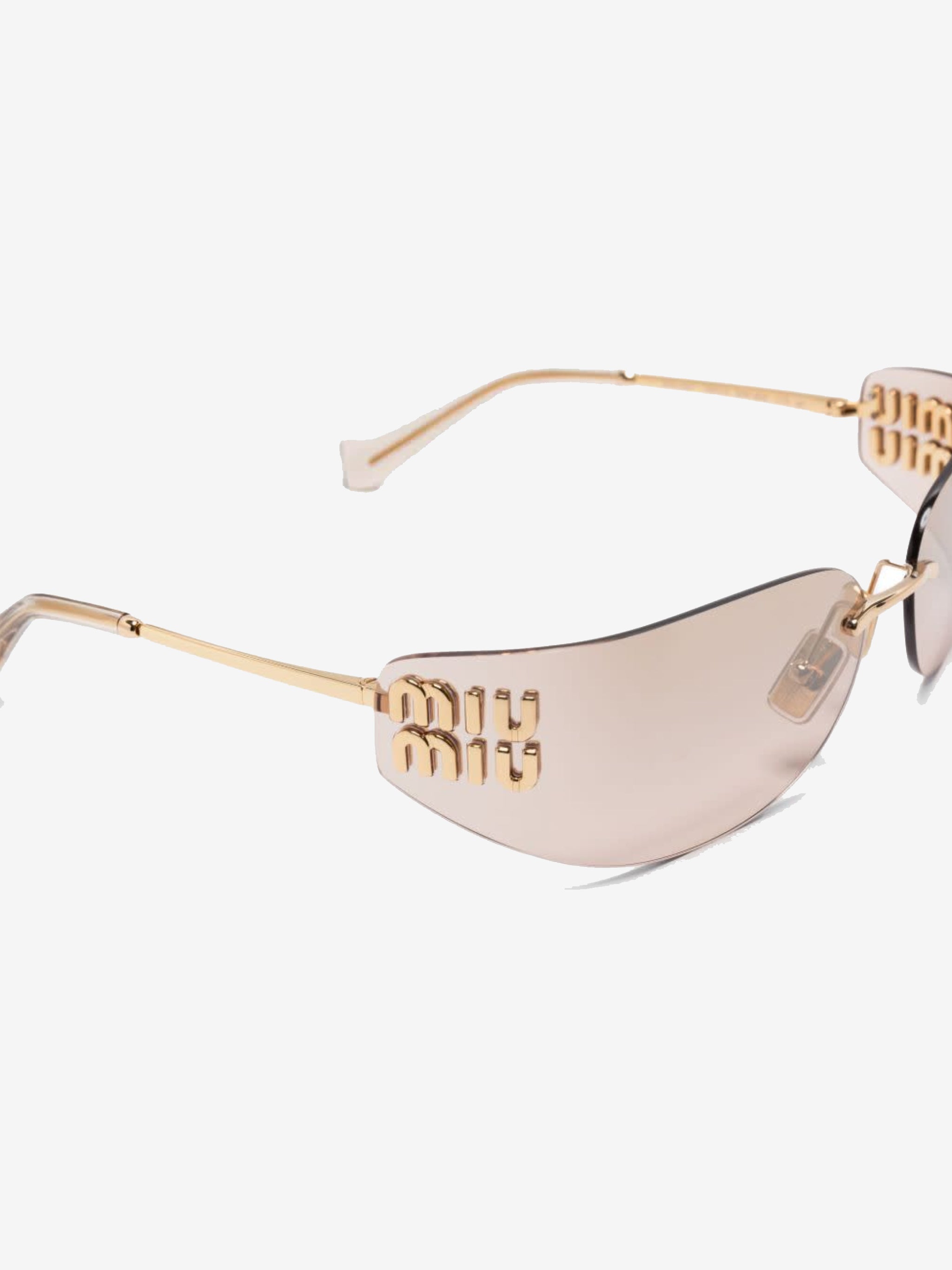 Close up of pink eyewear, showing texture of the metal fabric
