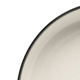 Close up of the white plate, showing texture of the ceramic