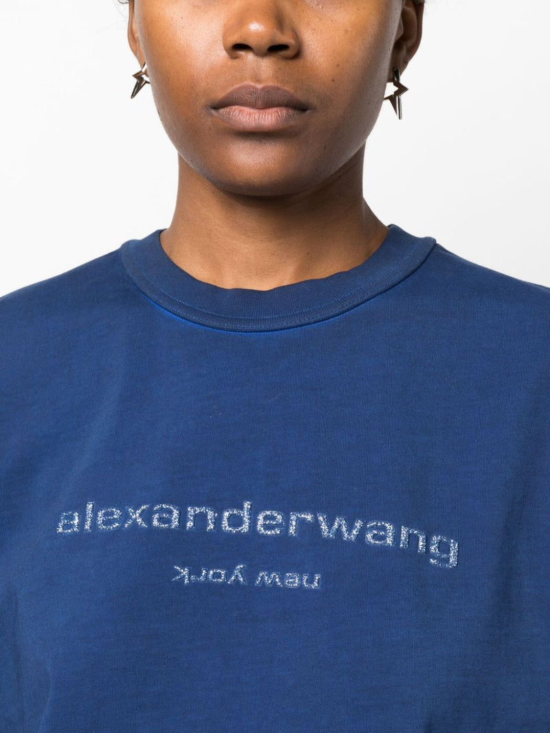 ALEXANDER WANG Women Bi-Color Short Sleeve Tee With Glitter  Puff Logo