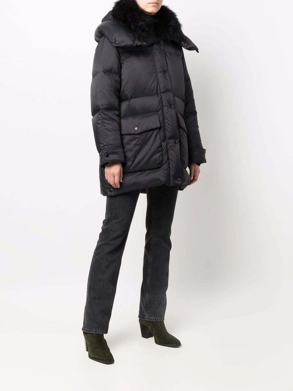 YVES SALOMON - Women Padded Down Jacket With Detachable Lamb Fur Collar