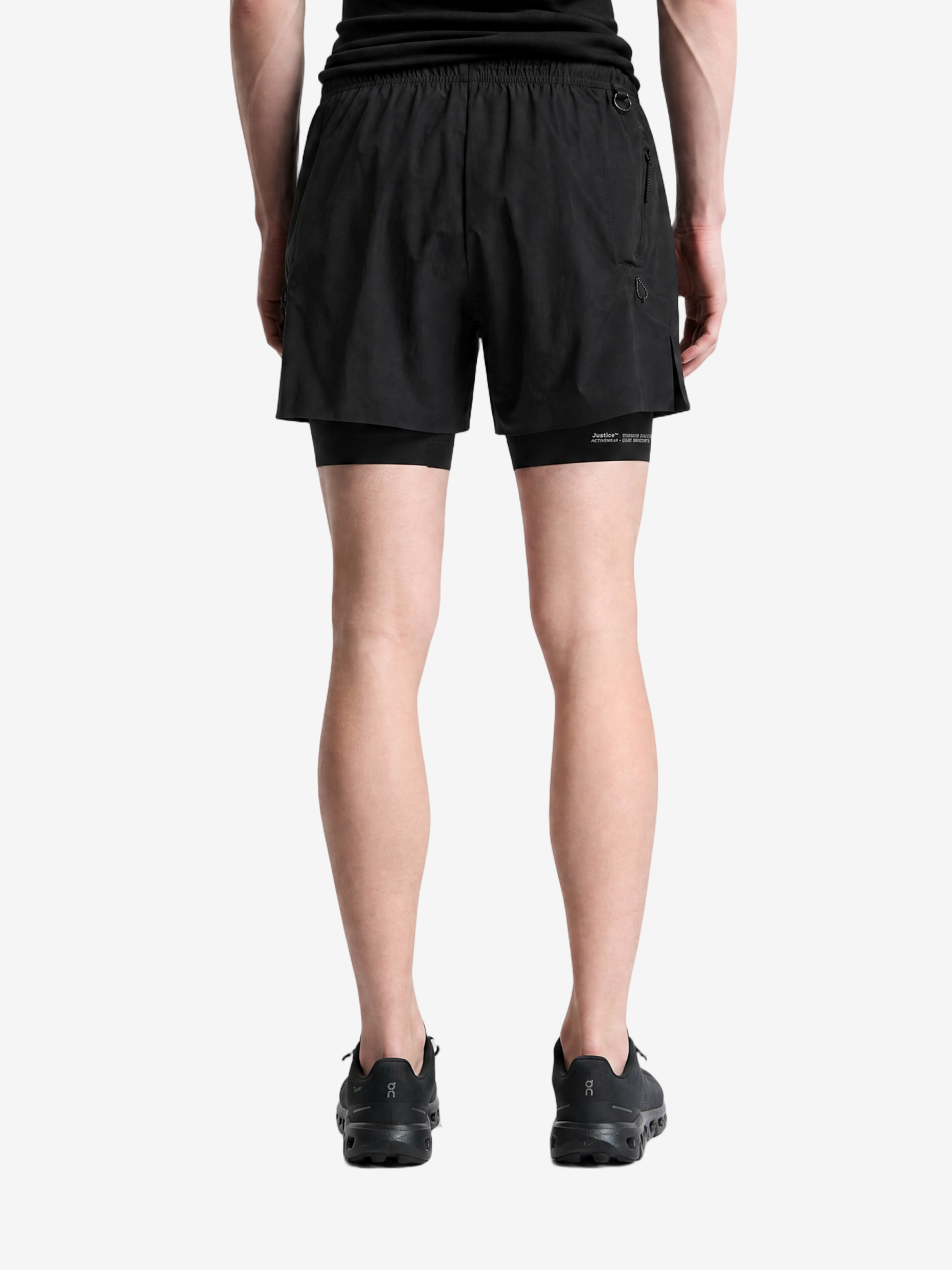 Black shorts, full body view