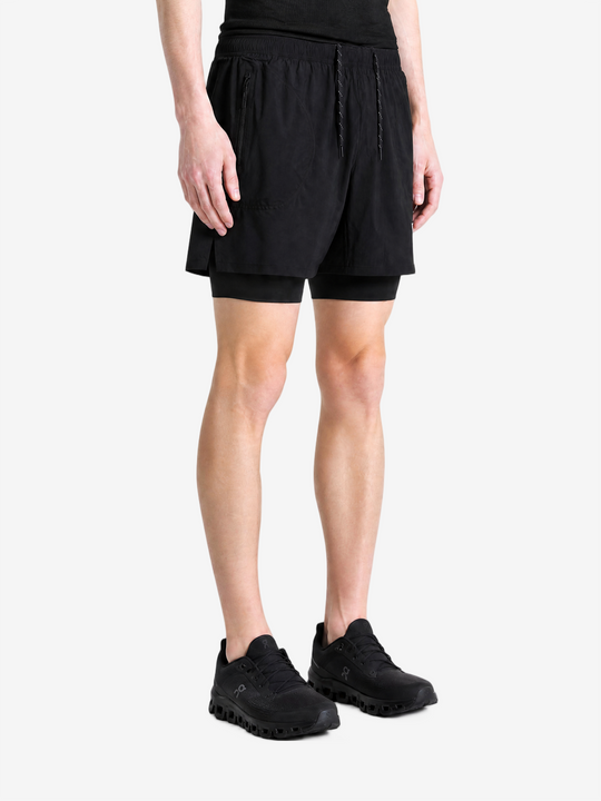 Black shorts, full body view