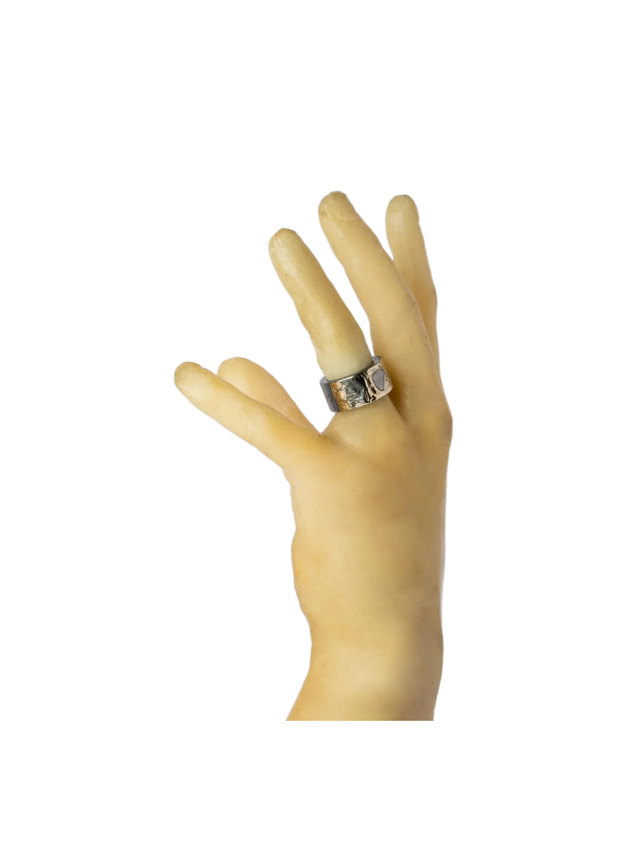 Close up of Grey jewelry, showing detail