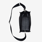 Close up of the black bag, showing texture of the cotton fabric