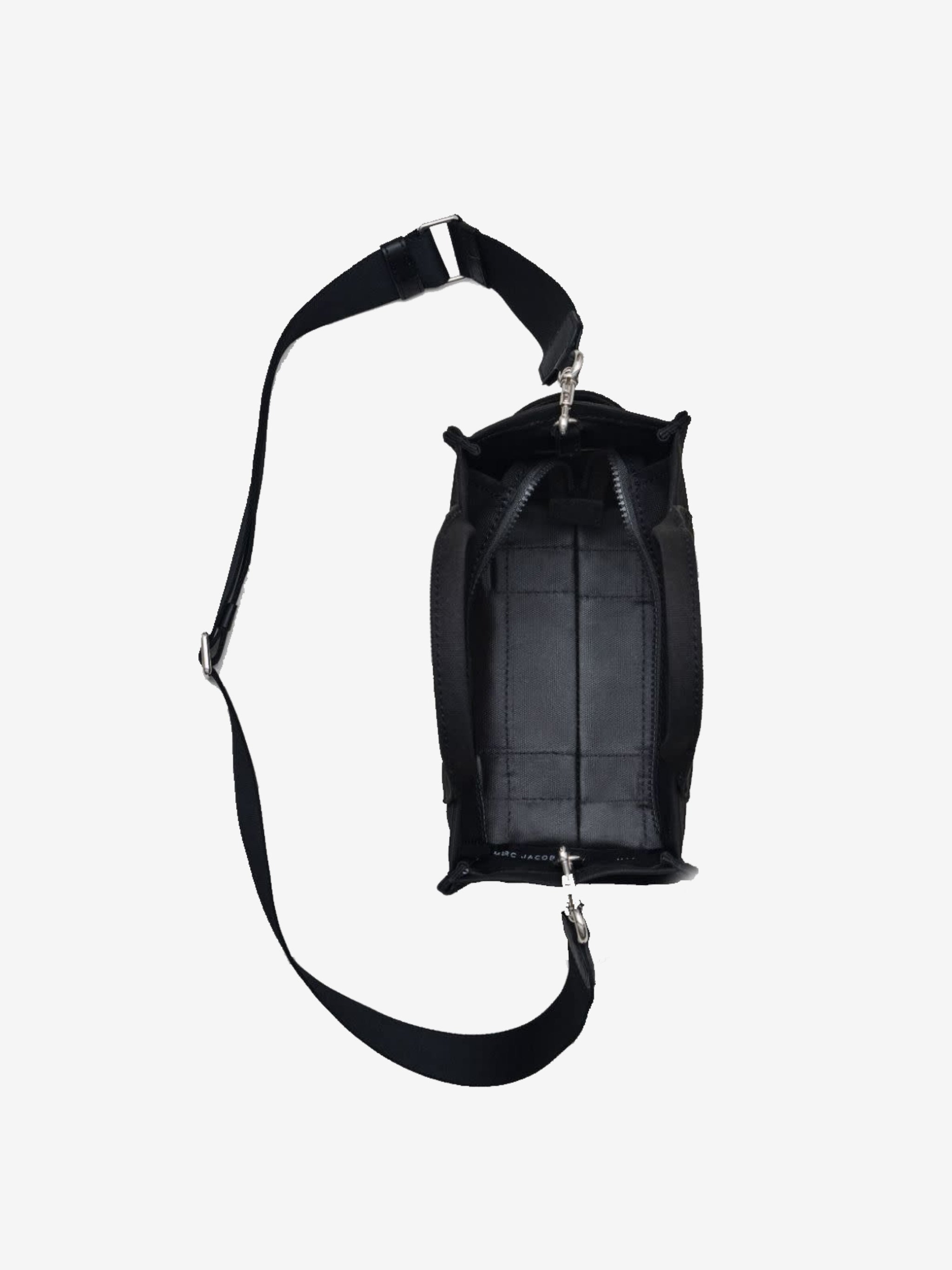 Close up of the black bag, showing texture of the cotton fabric