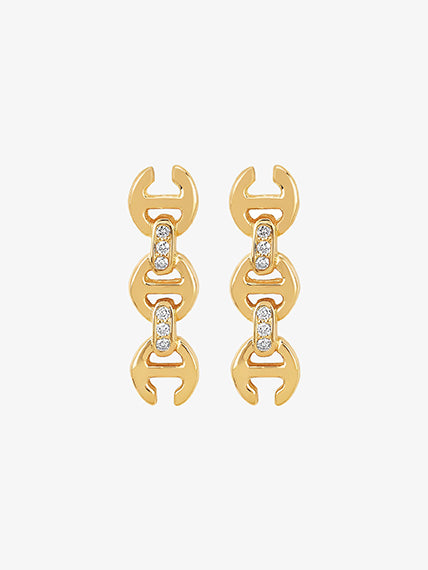 Hoorsenbuhs 18K yellow gold 3mm toggle stud earrings with tri-link motif and diamond bridges, pair set.