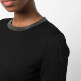 Close up of black tops, showing texture of the cotton and elastane fabric