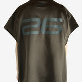 Brown t-shirt worn by a person, showing the shirt's fit